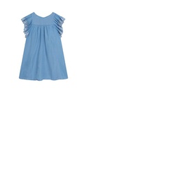 Chloe Girls Denim Light Blue Embroidered Wide Sleeve Chambray Dress C12873-Z27