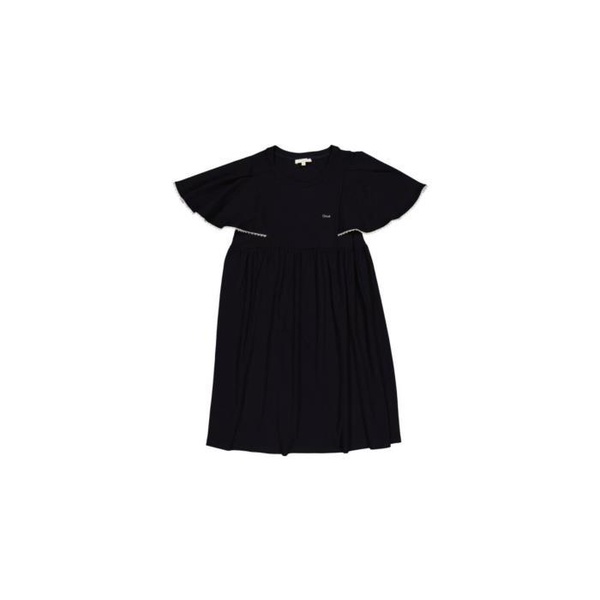 끌로에 Chloe Girls Navy Ruffle Sleeves Logo Dress, Size 14Y C12926-859
