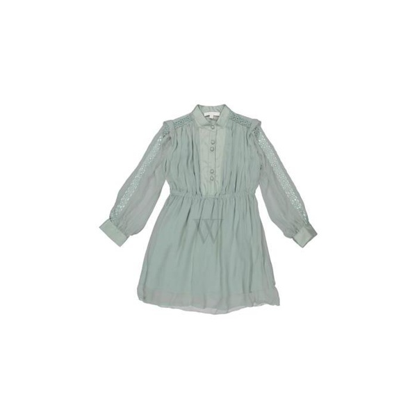 끌로에 Chloe Girls Green Lace-Trim Long Sleeve Midi Shirt Dress C12895-690