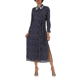 Chloe Ladies Navy Long-Sleeve Tulip-Print Crepe Shirt Dress, Brand Size 40 (US Size 8) CHC21ARO693014C4