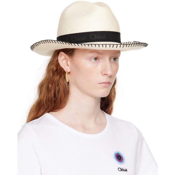 끌로에 Chloe 오프화이트 Off-White Woody Panama Beach Hat 231338F015001