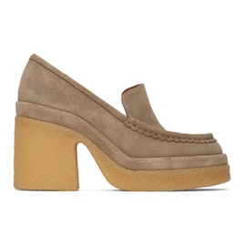 Chloe Taupe Suede Jamie Heeled Penny Loafers 221338F122001
