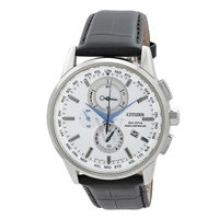 Citizen MEN'S Chronograph Leather White Dial Watch AT8110-11A