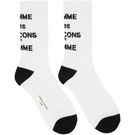 Comme des Garcons Homme White Cotton Pile Logo Socks 241057M220000