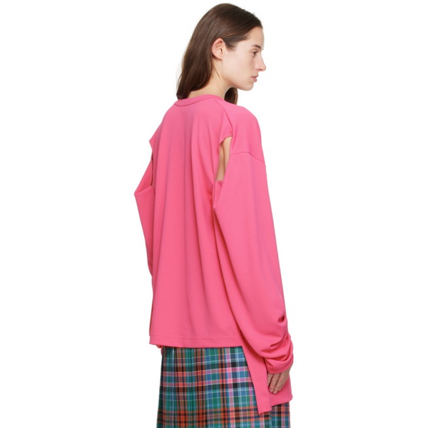  Comme des Garcons Homme Plus Pink Asymmetric Long Sleeve T-Shirt 232347F110003