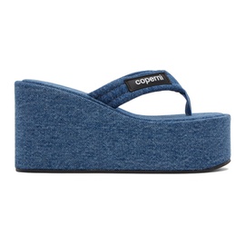 코페르니 Coperni Blue Denim Branded Wedge Sandals 232325F124004