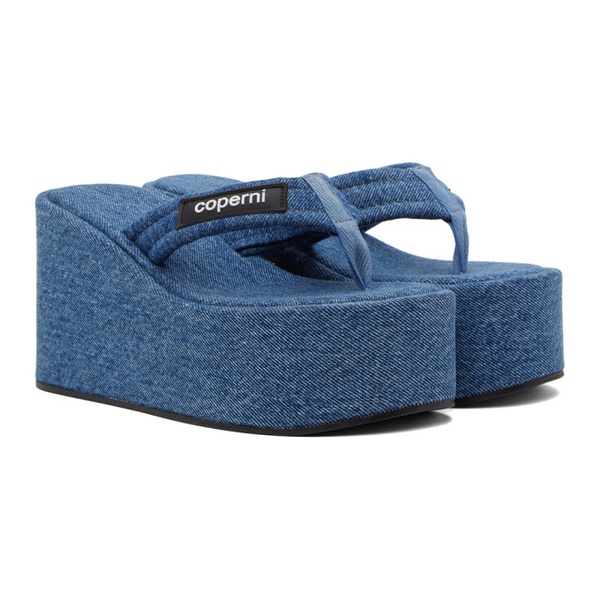  코페르니 Coperni Blue Denim Branded Wedge Sandals 232325F124004