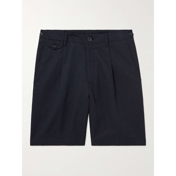 던힐 DUNHILL Straight-Leg Pleated Cotton and Linen-Blend Twill Bermuda Shorts 1647597323019004