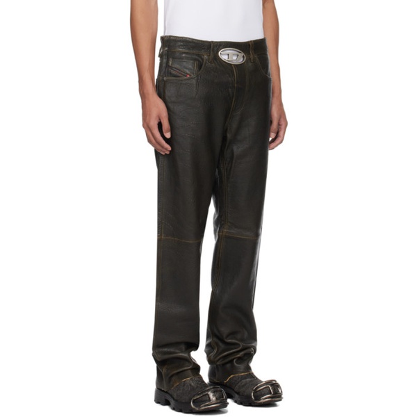 디젤 디젤 Diesel Brown P-Kooman Leather Pants 241001M189001