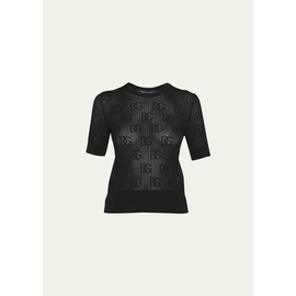 Dolce&Gabbana 18GG Intarsia-Logo Lace Short-Sleeve Sweater 4122847