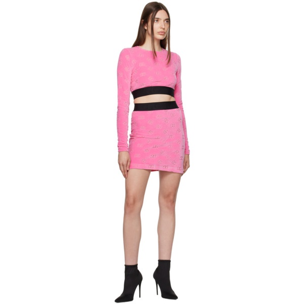 돌체앤가바나 Dolce&Gabbana Pink Flocked Miniskirt 231003F090005