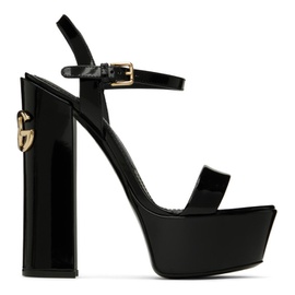Dolce&Gabbana Black Polished Calfskin Platform Heeled Sandals 241003F125002