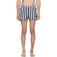 Dolce&Gabbana Blue & White Striped Swim Shorts 241003M208005
