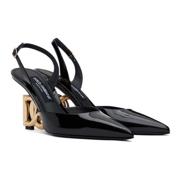  Dolce&Gabbana Black Patent Leather Slingback Heels 241003F122004