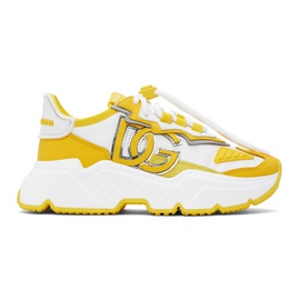 Dolce&Gabbana Yellow & White Mixed-Materials Daymaster Sneakers 241003F128014