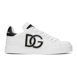 Dolce&Gabbana White & Black Calfskin Portofino DG Logo Sneakers 241003F128003