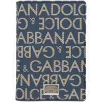 Dolce&Gabbana Blue Coated Jacquard Passport Holder 241003M164004