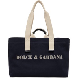Dolce&Gabbana Navy Printed Drill Holdall Tote 241003M170001