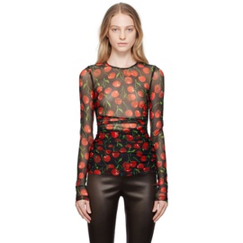 Dolce&Gabbana Black & Red Cherry Print Long Sleeve T-Shirt 232003F110009