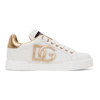 Dolce&Gabbana White & Gold Portofino Low Sneakers 232003F128010