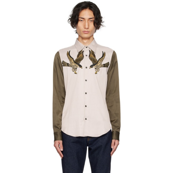  드리스 반 노튼 Dries Van Noten Gray & Khaki Embroidered Shirt 232358M192056