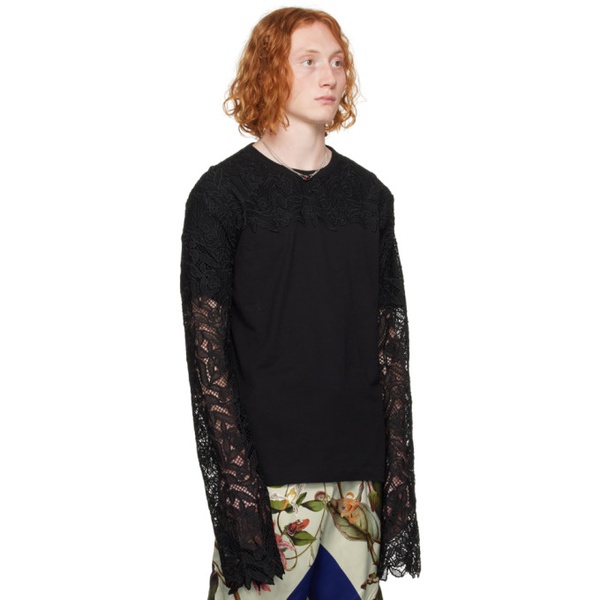  드리스 반 노튼 Dries Van Noten Black Floral Long Sleeve T-Shirt 232358M213021