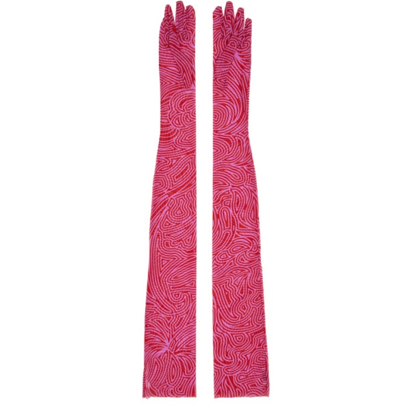  드리스 반 노튼 Dries Van Noten Red & Pink Printed Mesh Gloves 241358F012000