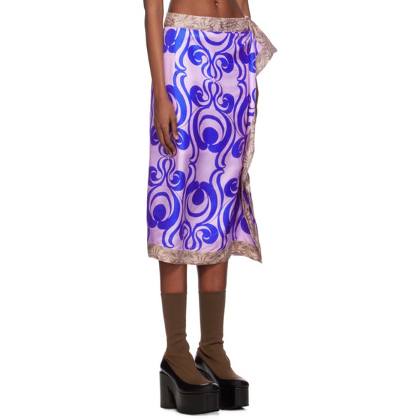  드리스 반 노튼 Dries Van Noten Blue & Purple Draped Midi Skirt 241358F092018