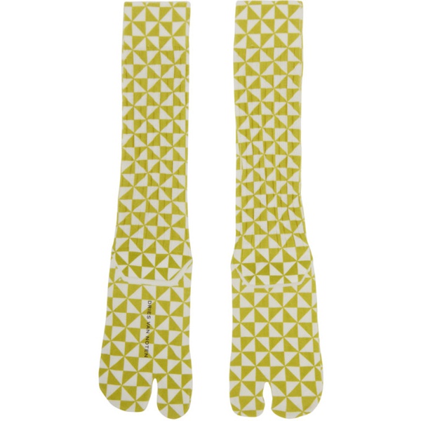  드리스 반 노튼 Dries Van Noten Green & White Pattern Socks 241358F076001