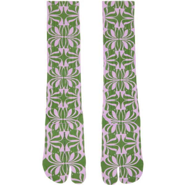 드리스 반 노튼 Dries Van Noten Green & Purple Printed Tabi Socks 241358F076000