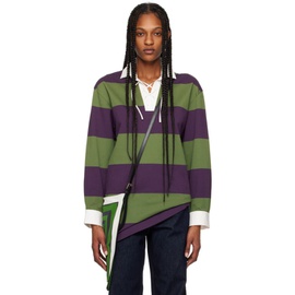 드리스 반 노튼 Dries Van Noten Green & Purple Striped Polo 241358F108005