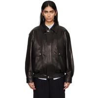 Dunst Black Oversized Leather Jacket 241965F064003