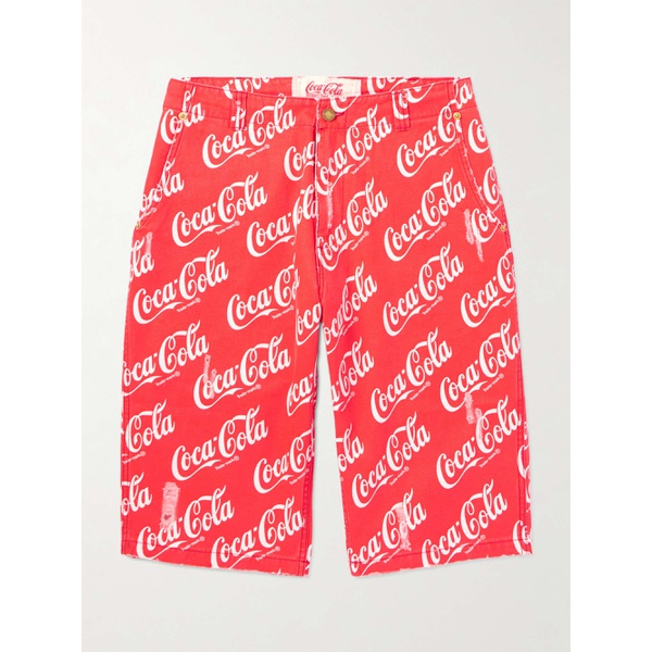  ERL + Coca-Cola Straight-Leg Distressed Printed Cotton-Canvas Shorts 1647597328636682