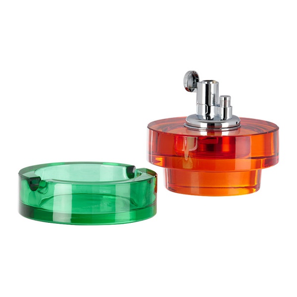  Edie Parker Orange & Green Glass Ashtray Tabletop Lighter 232863M614006