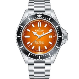 Edox MEN'S Skydiver Neptunian Stainless Steel Orange Dial Watch 80120 3NM ODN