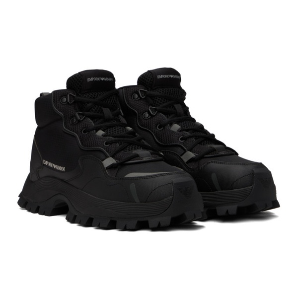  Emporio Armani Black Lugged Boots 232951M255001
