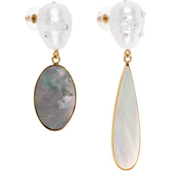  에르뎀 Erdem Gold Asymmetric Pearl Earrings 232641F022003