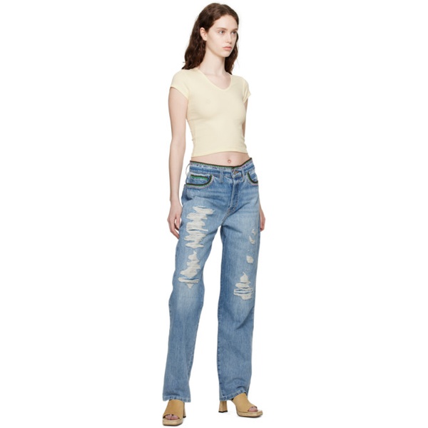  FRAME Blue Julia Sarr-Jamois 에디트 Edition Baggy Low Rise Straight Jeans 232455F069030