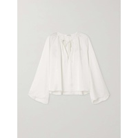 FRAME Tie-detailed gathered recycled-satin blouse 790770016