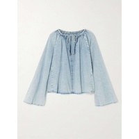 FRAME Gathered cotton and linen-blend chambray blouse 790770024