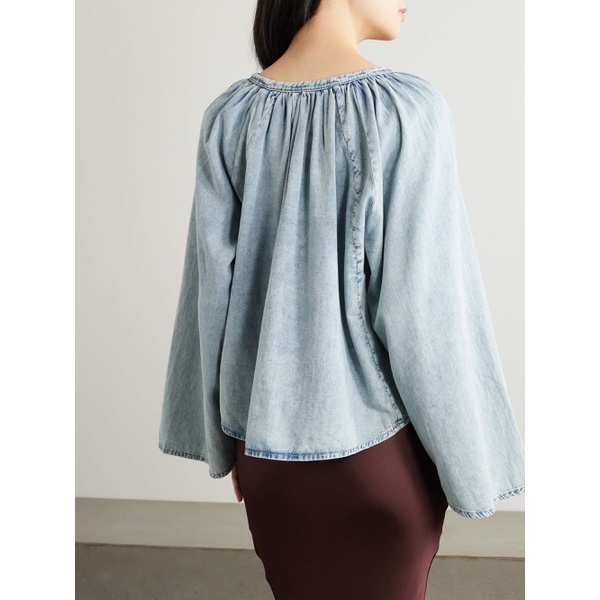  FRAME Gathered cotton and linen-blend chambray blouse 790770024