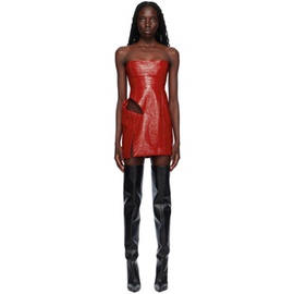 페벤 Feben Red Slit Faux-Leather Minidress 231759F052000