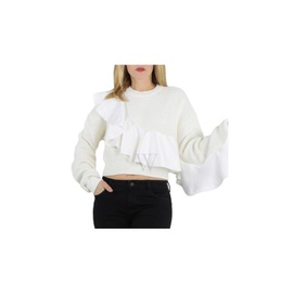 Filles A Papa Ladies Knit Tops White Sweater With Ruffle, Brand Size 2 WEAVE Knit White