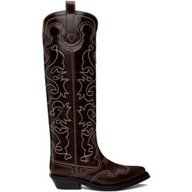 가니 GANNI Burgundy Embroidered Western Boots 232144F115000