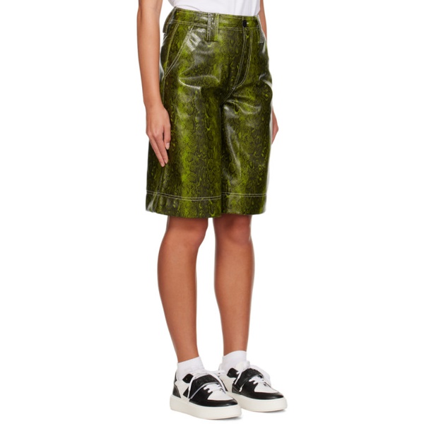  가니 GANNI Green Three-Pocket Faux-Leather Shorts 232144F088008