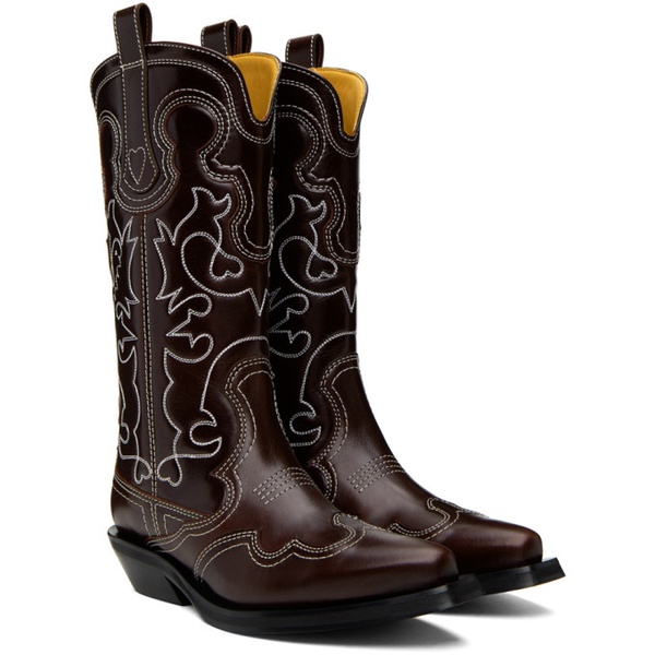  가니 GANNI Burgundy Embroidered Western Boots 232144F114007