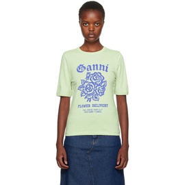 가니 GANNI Green Printed T-Shirt 232144F110030