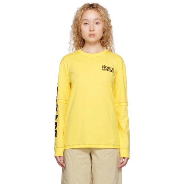  가니 GANNI Yellow Layered Long Sleeve T-Shirt 231144F110045