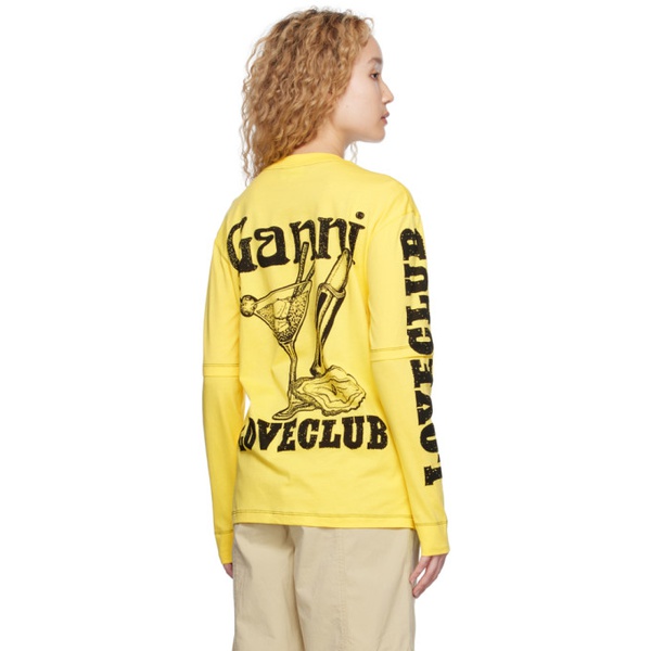  가니 GANNI Yellow Layered Long Sleeve T-Shirt 231144F110045