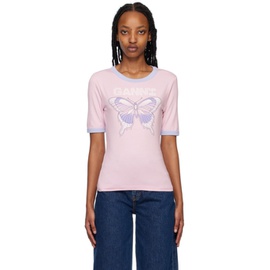 가니 GANNI SSENSE Exclusive Pink Butterfly T-Shirt 231144F110020